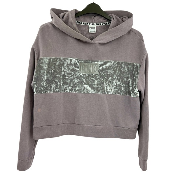 Pink Victorias Secret Hoodie Sweatshirt Purple Burnt Velvet Lace Up Sleeve SZ M - Picture 2 of 10